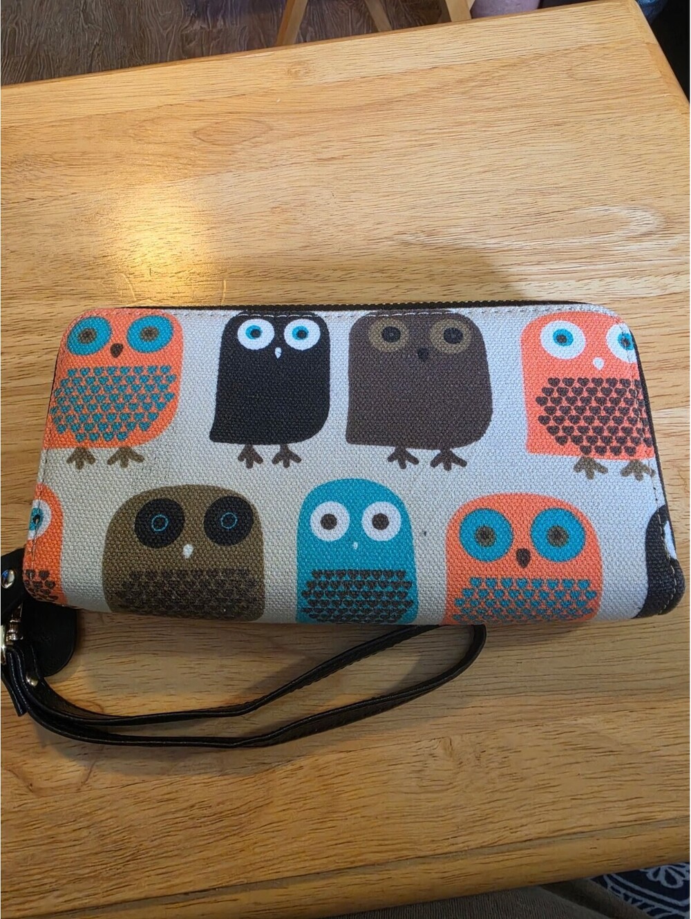Canvas Owl Zipper Wristlet Wallet